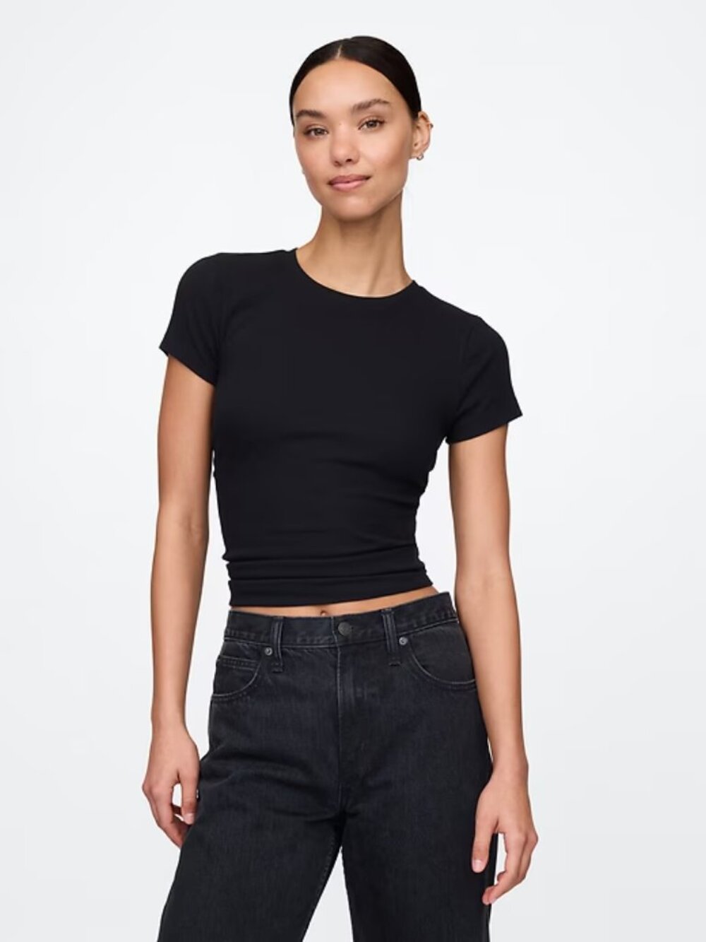 GAP Women's Modern Rib Crop T-Shirt in Black NWT - Picture 3 of 14